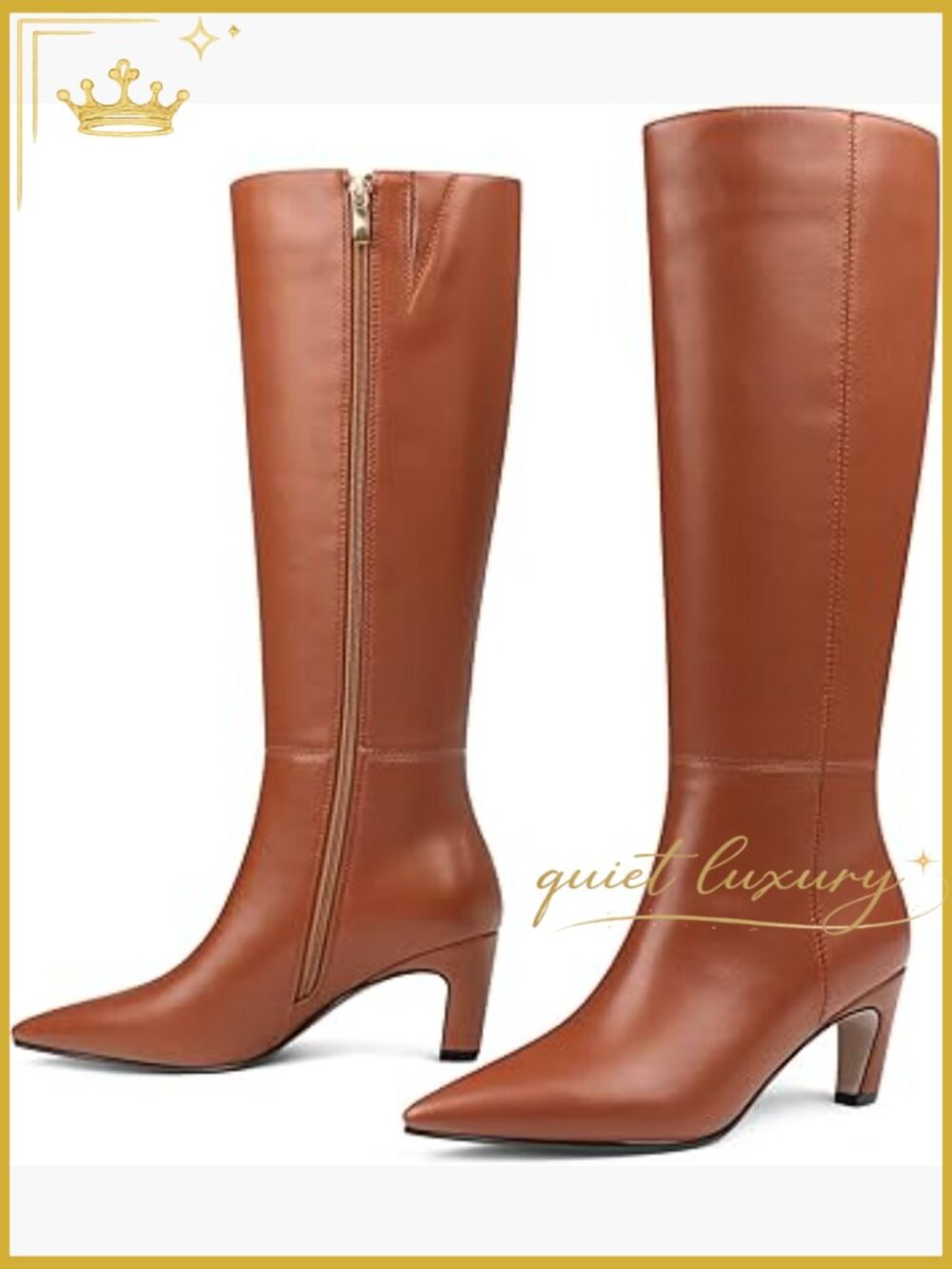 Knee High Boots Pointed Toe Kitten Low Heel Tall Boots Zip Closure